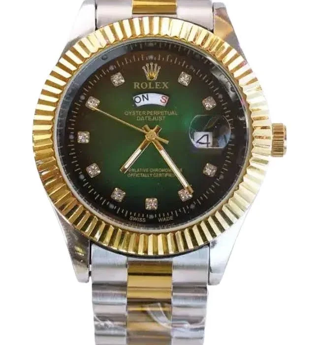 Rolex Watches For Men – Rolex Oyster Perpetual Day Date Green Dial Diamond Gold and Silver Watch