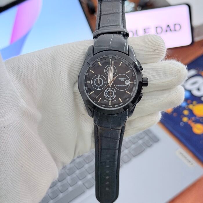 Tissot 1853 All-Black Chronograph Leather Strap Watch